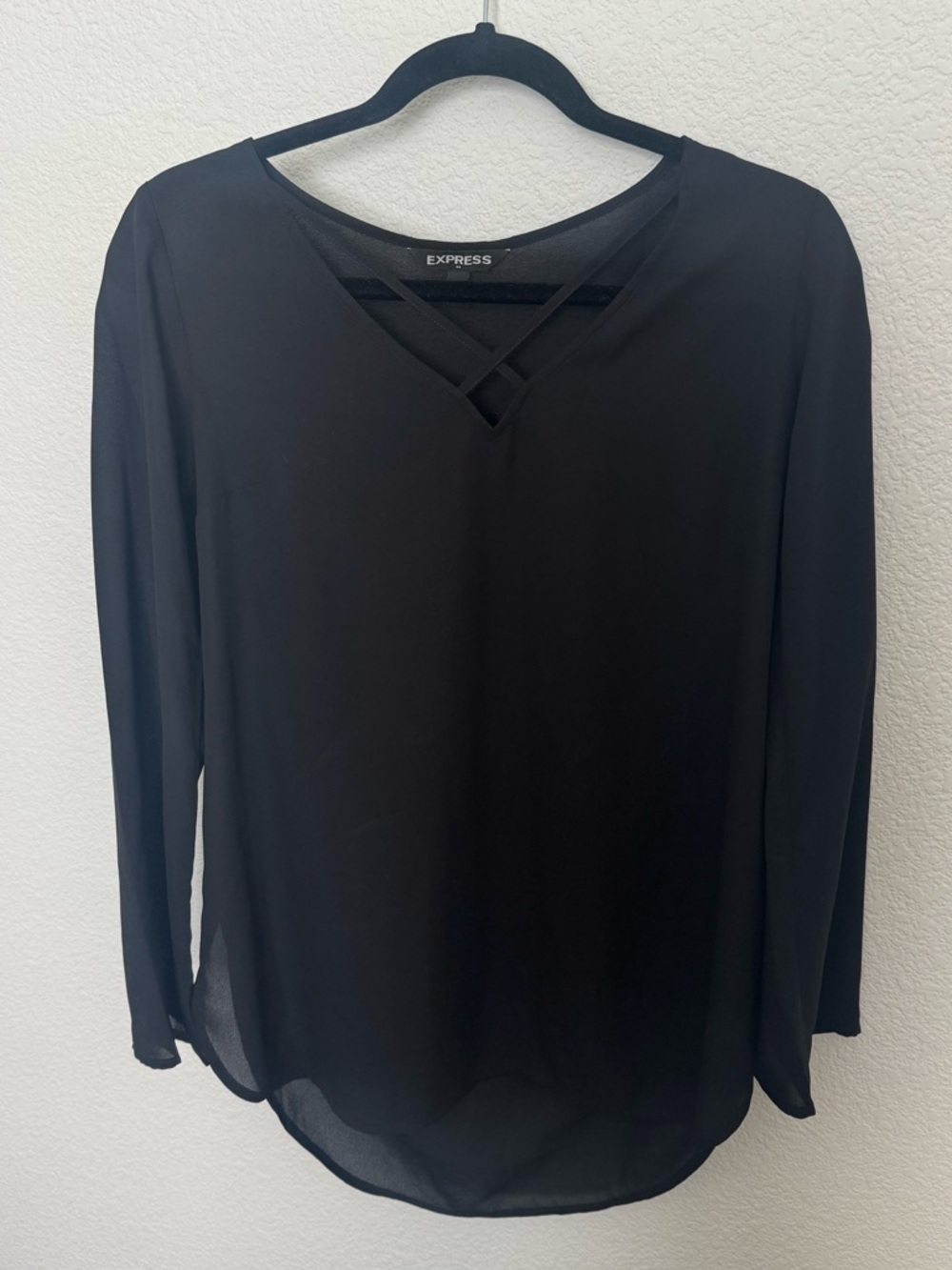 Express Black Long-Sleeve Crisscross V-Neck Blouse